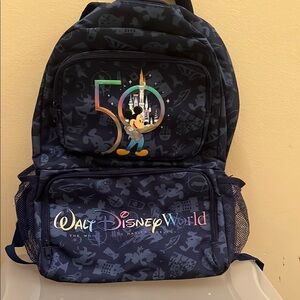 Disney Blue Backpack with 50th Anniversary Logo and Text